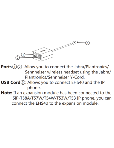 Yealink EHS40 Electronic Hook Switch (EHS) voor...