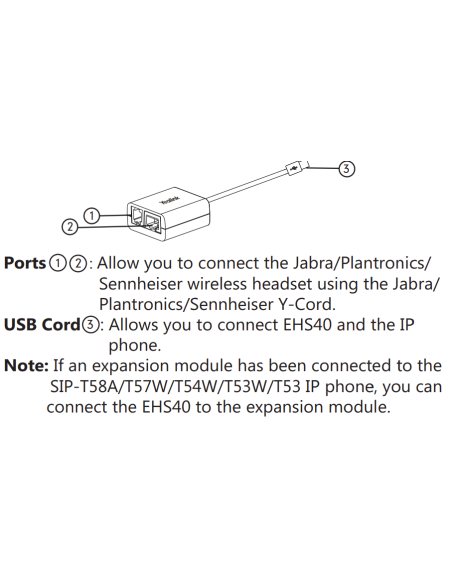 Yealink EHS40 Electronic Hook Switch (EHS) voor USB-serie